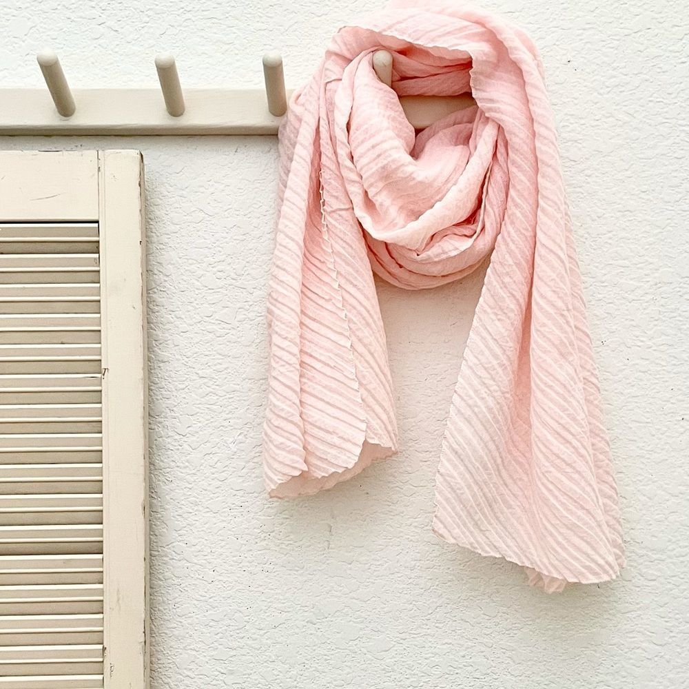 Accordion Pleat Semi Sheer Pink Long Wrap Scarf, NWT